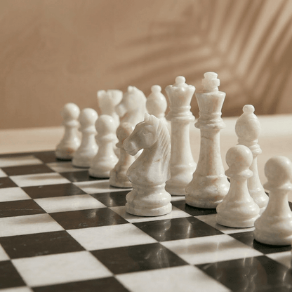 Marble Chess Set with Storage Case - Black and White