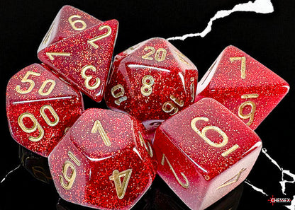 Glitter Mega-hedral Ruby/gold 7-Die Set