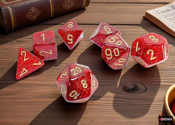 Glitter Mega-hedral Ruby/gold 7-Die Set