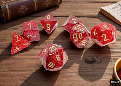 Glitter Mega-hedral Ruby/gold 7-Die Set