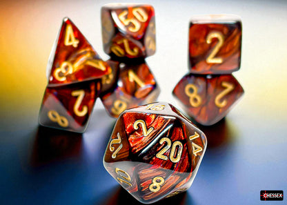 Scarab Mega-hedral Blue Blood/gold 7-Die Set